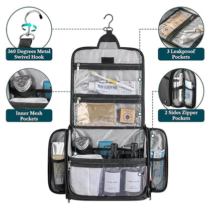 PAVILIA Large Hanging Toiletry Bag Travel Bag Women Men, Cosmetic Organizer, Water Resistant Makeup Bag Accessories Toiletries, Travel Essentials Kit, Black