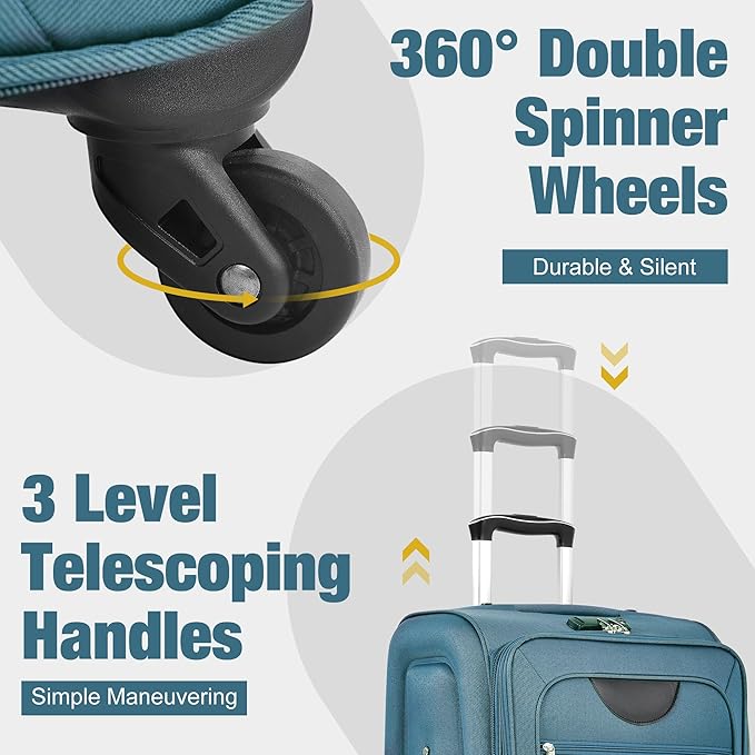 Luggage Sets 5 Piece Softside Expandable Lightweight Durable Softshell Suitcase Sets Spinner Wheels TSA Lock