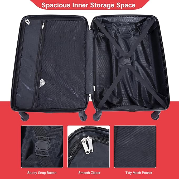 4-Piece Hardside Luggage Set with TSA Lock, Lightweight ABS Suitcases With Spinner Wheel Scratch Resistant, 16/20/24/28 inch, Vibrant Red