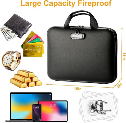 Fireproof Document Box with Lock, Portable Hard-Shell Case Fireproof File Box for Documents, Waterproof Document Box File Organizer for Important Documents/Certificates/Laptop/for Home or Travel