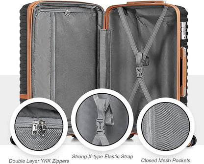 Joyway Expandable 24 Inch Luggage with Spinner Wheels, Lightweight Hard Shell Medium Checked Suitcase, 3 Piece Luggage Sets with TSA Lock, Grey