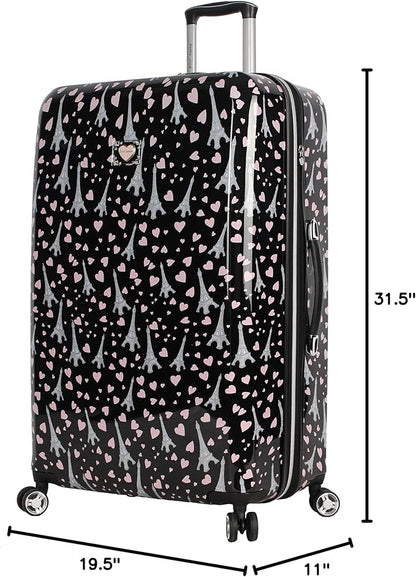 Betsey Johnson 30 Inch Checked Luggage Collection - Expandable Scratch Resistant (ABS + PC) Hardside Suitcase - Designer Lightweight Bag with 8-Rolling Spinner Wheels