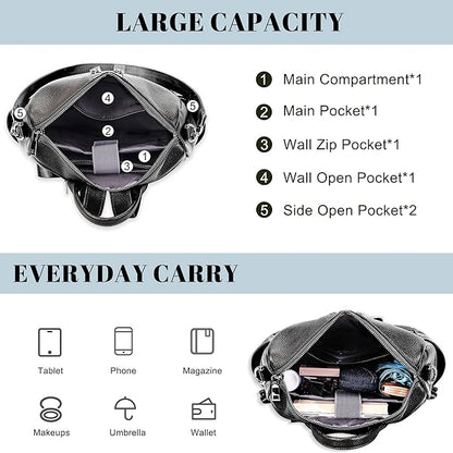 Genuine Leather Backpack Purse for Women: Fashion Ladies Convertible Backpack Designer Shoulder Handbag for Travel