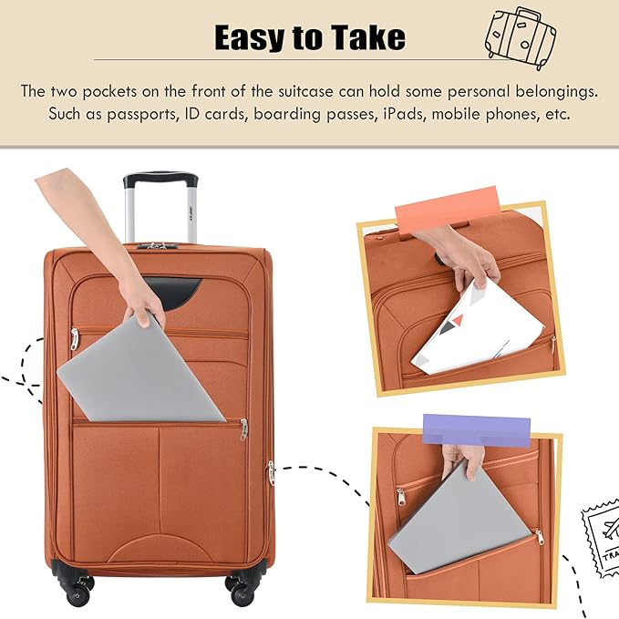 Merax Softside Luggage Set, Travel Suitcase Expandable Lightweight, 3 Piece Luggage Sets with Spinner Wheels 22" 26" 30" Suitcase with TSA Lock (Orange)