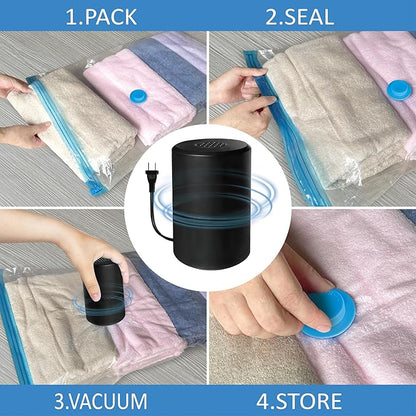 Vacuum Storage Bags with Electric Pump, 15 Large Space Saver Vacuum Seal Bags with Pump, Vacuum Sealer Compression for Clothes, Comforters, Blankets, Bedding