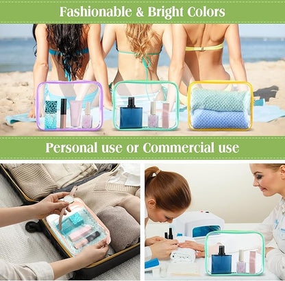 Cunno 60 Pcs Clear Toiletry Bag TSA Approved Cosmetic Bag Bulk Makeup Bag Travel Carry Airport Airline Compliant Bag for Women Men Summer Vacation Salon Mother Gift(Multicolor)