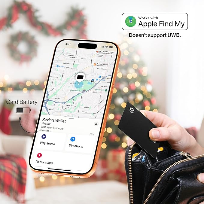 SPOTMINDERS Christmas Stocking Stuffers for Men Apple MFi Certified Credit Card Wallet Tracker PRO (iOS Only) 0.07in Works with Apple Find My White Elephant Gifts for Women Rechargeable Tracking Card
