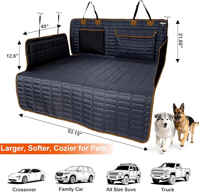 SUV Cargo Liner for Dogs, Waterproof Pet Cargo Cover Dog Seat Mat for SUVs Sedans Vans with Bumper Flap Protector, Scrachproof Non-Slip Large Size Dog Seat Mat Universal Fit, Brown