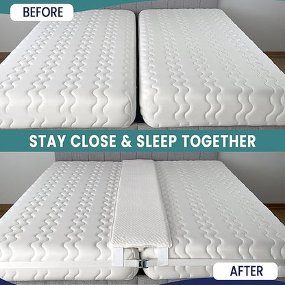 10" Extra Wide Bed Bridge Twin to King Converter Kit - Split King Gap Filler for Adjustable Bed - Mattress Connector & Gap Filler for Bed - Heavy Duty Metal Buckle Strap - 25D Memory Foam