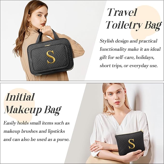 Personalized Gifts for Women, Initial Toiletry Bag Hanging Travel Organizer & Makeup Cosmetic Bag with Embroidery Letter Teacher Appreciation Gift Birthday Christmas Gifts for Mom Wife Friend Sister