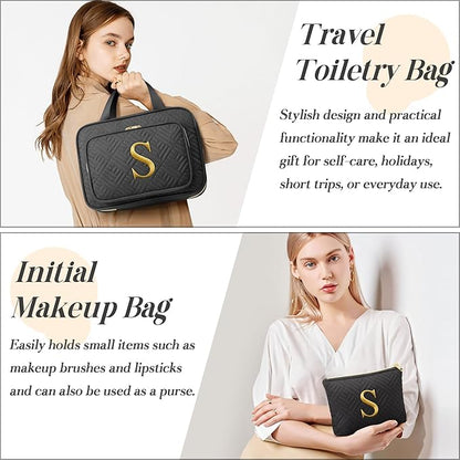 Gifts for Women, Initial Toiletry Makeup Bag Hanging Cosmetic Organizer with Embroidery Letter Personalized Nurse Teacher Appreciation Gift Birthday Christmas Gifts for Mom Sister Wife Friend Auntie