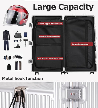 feilario 30in Super Large Captain Aluminum Frame Hardside Spinner Wheels Luggage, Removable Wheels Zipperless Checked Suitcase with Cup Holder/Phone Holder