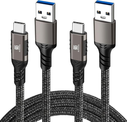 USB C Cable 6.6ft, USB-A to USB-C Cable USB 3.1 USB 3.2 Gen2 10Gbps Data Charger Cord for Samsung Galaxy S24 S23 S22 S21 S20 S10 S9, Android Auto USB Cord and iPhone 15/15 Pro, Nylon Braided, 2 Pack