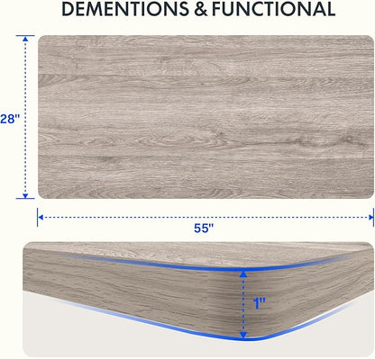 FLEXISPOT EN1 One-Piece Standing Desk with 1-Inch Thick Desktop, 55"x28" Electric Height Adjustable Desk for Home Office & Multi-Device Workstations, Gray Wood