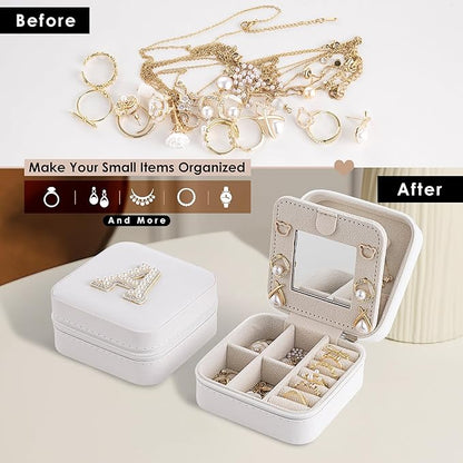 Birthday Gifts For Women with Initial Jewelry Box, Travel Case for Ladies, Graduation & Bridesmaid Gifts