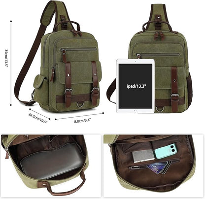 Vintage Messenger Bag, Canvas Backpack for Travel, Men's Shoulder Bag, Dual-use Bag for Hand Carry and Crossbody Carry