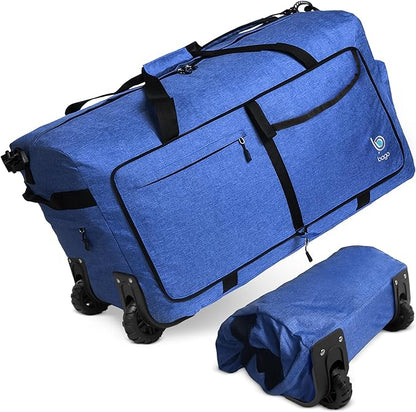 Bago Rolling Duffle Bag with Wheels - 27" 80L Foldable Weekender Bag, Waterproof Travel Duffel Bag, Heavy Duty Lightweight Duffle Bag for Traveling, Rolling Duffel Bag with Wheels (SnowDepBlue2023)