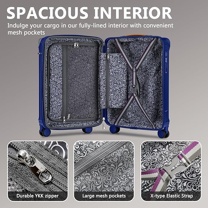Joyway Carry On Luggage, Expandable Suitcase with Smart Cup Holder and USB Port, 20 IN Hardside Checked with TSA Lock Spinner Double Wheels, Blue