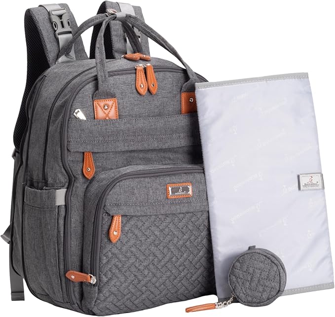 BabbleRoo Extra Large Diaper Bag Backpack, Expandable Baby Bag with Up to 50% More Capacity - Travel Essentials Baby Bag Tote with Changing Pad, Stroller Straps & Pacifier Case - Unisex, Dark Gray