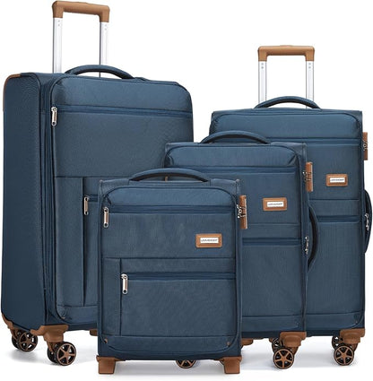 LARVENDER Luggage Sets 4 Piece, Softside Carry On Luggage Suitcase Set with 360° Spinner Wheels for Women Men(28/24/20/18) Navy Blue