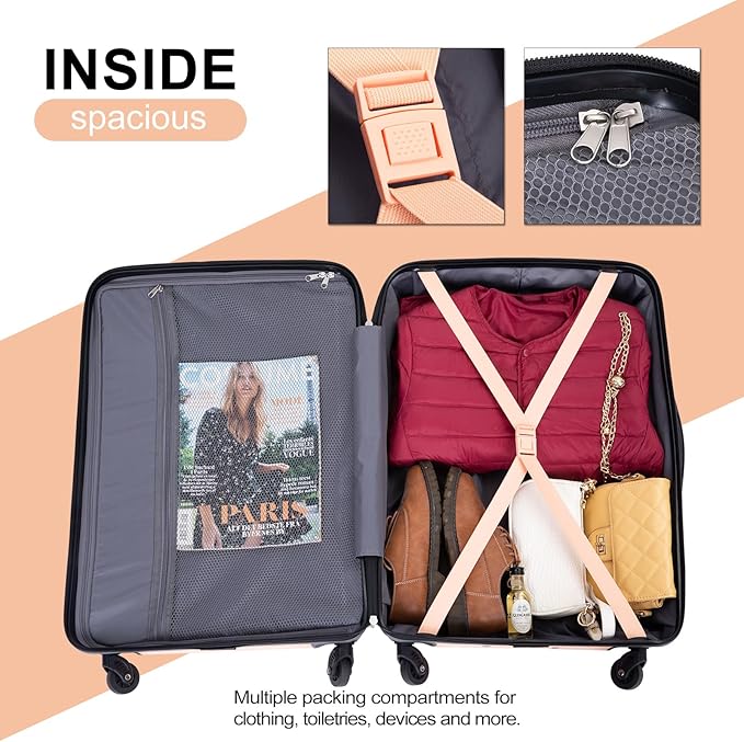 Travelhouse Luggage Sets, Expandable Hardside Suitcases 24in/28in, Carry on 20in,3 Piece Set Travel Luggages Clearance with Double Spinner Wheels TSA Lock Lightweight (Peach-66)