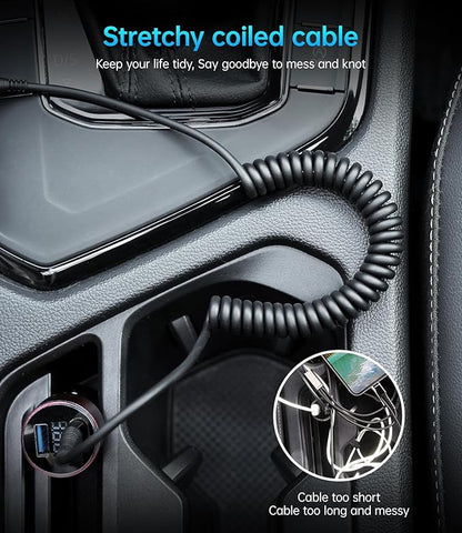 Coiled USB C to C Cable for Car 5FT, USB Type C Charger Cable Short USBC Fast Charging Cable for iPhone 17/16/15/Pro/Plus/Pro Max/Samsung Galaxy S23, Compatible All Type C Devices-Black 2Pack