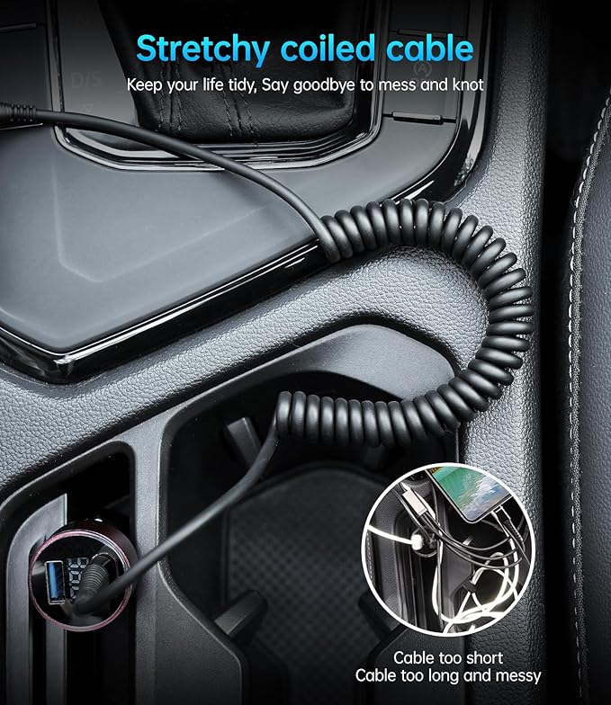 USB C Cable Fast Charging, 2Pack 3ft Coiled USB A to USB C Charge Cable for Car, USB-C Charging Cord Compatible with iPhone 17/16/15/Pro Max/Plus/Samsung Galaxy S20 S10 and More Type C Devices-Black