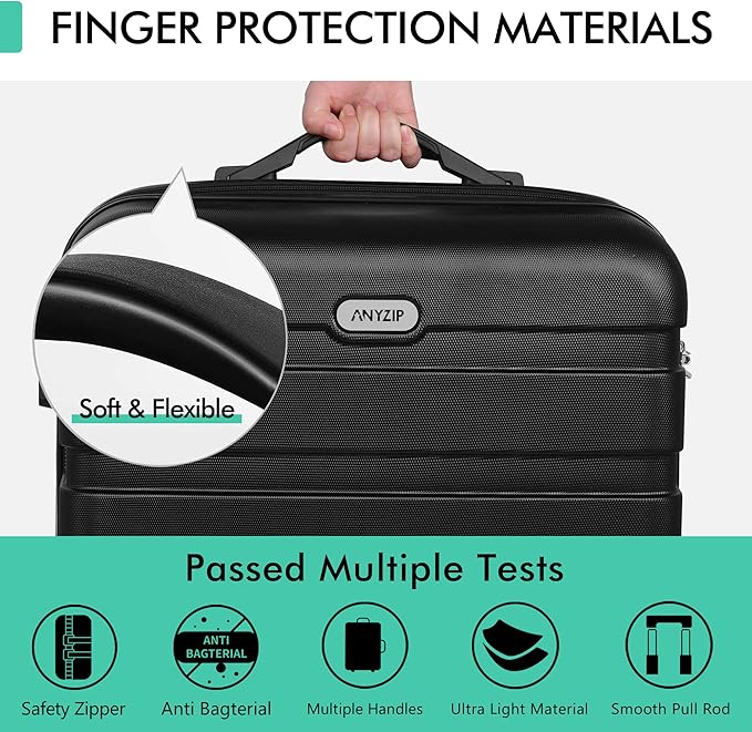 AnyZip Luggage PC ABS Hardside Lightweight Suitcase with 4 Universal Wheels TSA Lock Checked-Medium 24 Inch Black