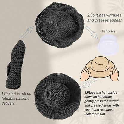 Floppy Big Beach Straw Hats for Women Foldable Summer Wide Brim Packable Sun Hat Womens Travel Straw Fedora Hat