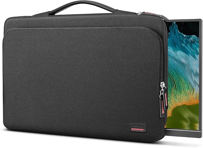 16.1/15.6 Inch Portable Monitor Case, 15.6 inch Laptop Protective Carrying Cover with PU Handle, Large Accessory Pocket and Water Resistant for Travel Monitor Bag Display Screen Sleeve, Black