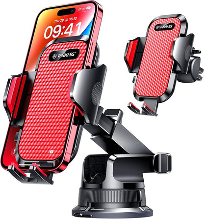 VANMASS [Pro Version] Universal Car Phone Mount [Super Suction Cup] Dashboard Phone Holder, Handsfree Windshield Dash Vent Phone Holder Car, Compatible for iPhone 17 16 15 14 Samsung LG & Truck,Red