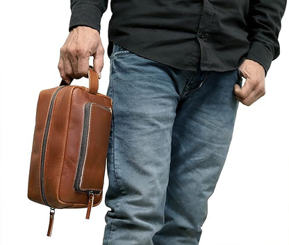 cuero Men's Toiletry Bag Leather Travel Toiletry Bag Dopp Kit for Men Shaving Bag for Travel Accessories 101 YEAR QUALITY REPLACEMENT WARRENTY