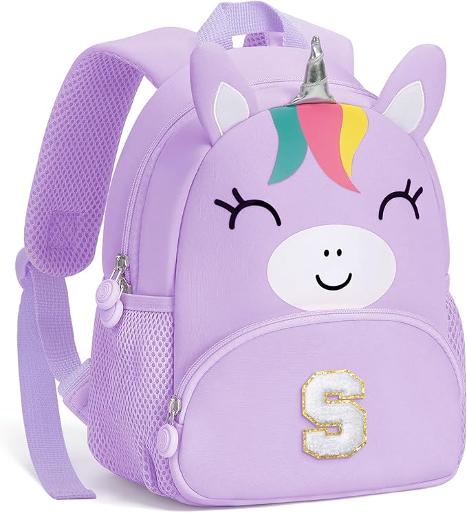YOOLIFE Personalized Initial Toddler Backpack - Birthday Gifts for 2 Year Old, 3 Year Old Kid Gift, Unicorn Backpack for Toddler Kids Daughter Granddaughter Birthday Gifts Purple S