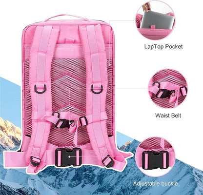MOLLE Assault Backpack, Tactical Backpack Military Army Camping Rucksack, 3-Day Pack Trip w/USA Flag Patch, D-Rings, Pink