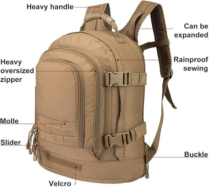 Greencity Laptop Backpacks Tactical 3 Day Expandable Bug Out Bag Classic Case Travel Hiking，Coyote