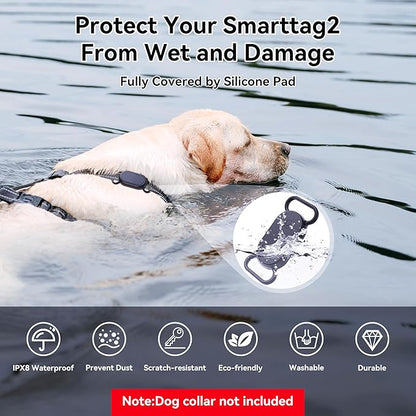 Dog Collar Holder(2 Pack) for Galaxy Smarttag2, Waterproof Silicone Case for Pet Cat, Anti-Lost Scratch Resistant Protective Cover Accessory for Samsung Galaxy Smart tag2(Black/Black)