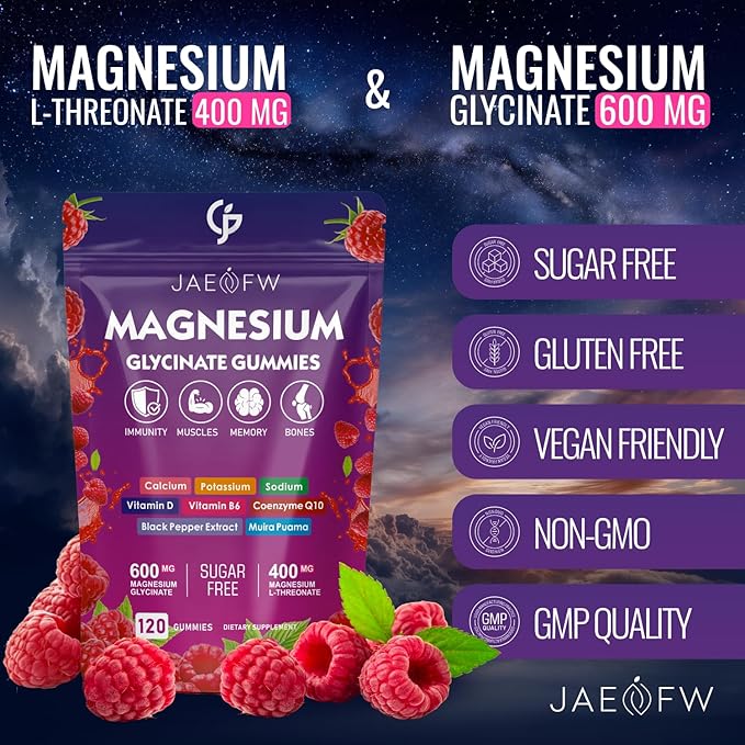 Magnesium Glycinate Gummies 1000mg – High Absorption Magnesium Complex with L-Threonate, CoQ10, Vitamin D3 & B6 for Adults & Kids – Promotes Energy Balance, Focus, and Muscle Function – Sugar Free 120