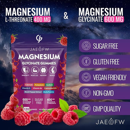 Magnesium Glycinate Gummies 1000mg – High Absorption Magnesium Complex with L-Threonate, CoQ10, Vitamin D3 & B6 for Adults & Kids – Promotes Energy Balance, Focus, and Muscle Function – Sugar Free 120