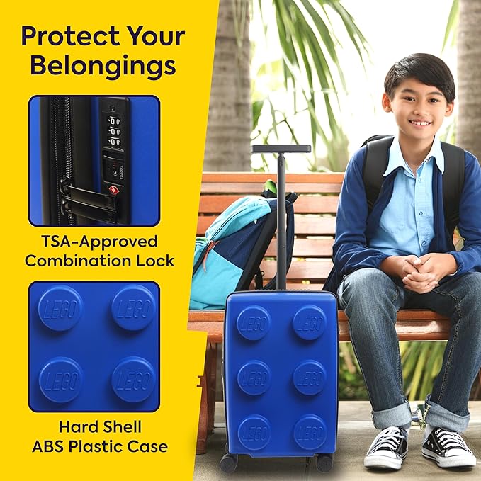 Concept One LEGO 22 Inch Carry On Luggage, Signature Trolley Expandable Hardshell Rolling Suitcase with Spinner Wheels, Blue