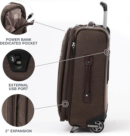 Travelpro Platinum Elite Softside Expandable Carry on Luggage, 2 Wheel Upright Suitcase, USB Port, Men and Women, Rich Espresso, Carry On 22-Inch