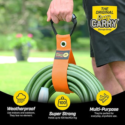 Easy-Carry Wrap-It Storage Straps - 28” (2-Pack) Blaze Orange with Grommet - Heavy Duty Wrap It Storage Straps and Extension Cord Wrap for Water Hose Storage