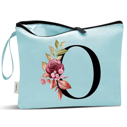 Vavabox A-Z Personalized Makeup Bag, Birthday Gifts for Women Mom, Gifts for Best Friend, Bride Bridesmaid Cosmetic bag (O, Green)