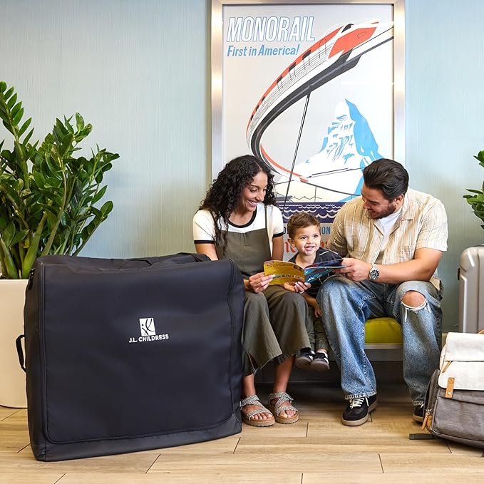 J.L. Childress Universal Stroller Travel Bag for Airplane - Fits Most Baby Strollers, Flying Essentials, Airport Accessories for Gate or Luggage Check, ID Card, AirTag Compatible - Small, Unpadded