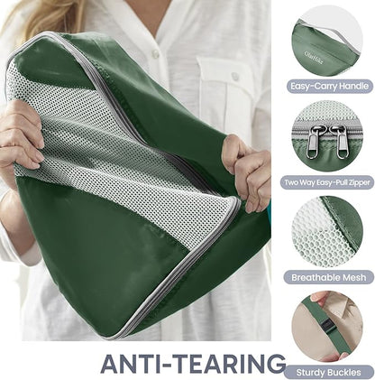 ALL INCLUDED 10 Set Durable Packing Cubes for Travel,Christmas Gifts for Women Mom, UPGRADED Anti-Tear Stitching, NEW Improved Luggage Packing Organizers for Suitcases Accessories (Dark Green)