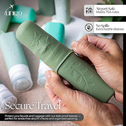 unigo Travel Bottles For Toiletries, 5-pack 3.oz TSA Aprroved Travel Size Bottles, Containers For Toiletries, BPA Free, Leak Prrof, Refillable Containers Bottles (Green)