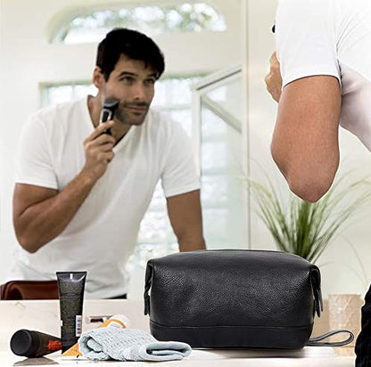 cuero Leather Brown Dopp Kit Unisex Travel Toiletry Cosmetic Pouch Shaving Kit Men Women (black)