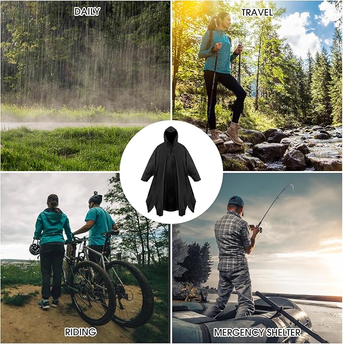 Unisex Rain Poncho for Adults, Hooded Waterproof Raincoat Jacket for Hiking, Camping and Outdoor