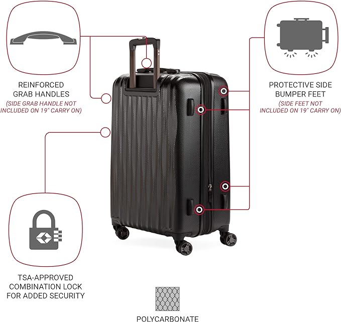 SwissGear 7272 Energie Expandable Hardside Luggage With Spinner Wheels and TSA Lock, Black, Checked-Medium 24-Inch