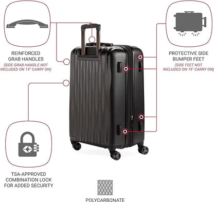 SwissGear 7272 Energie Expandable Hardside Luggage With Spinner Wheels and TSA Lock, Black, Checked-Medium 24-Inch