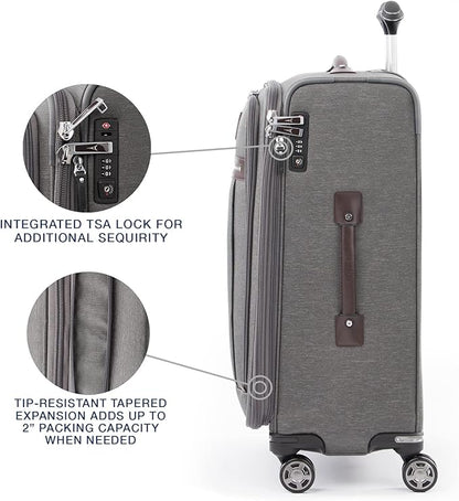 Travelpro Platinum Elite Softside Expandable Checked Luggage, 8 Wheel Spinner Suitcase, TSA Lock, Men and Women, Vintage Grey, Checked Medium 25-Inch
